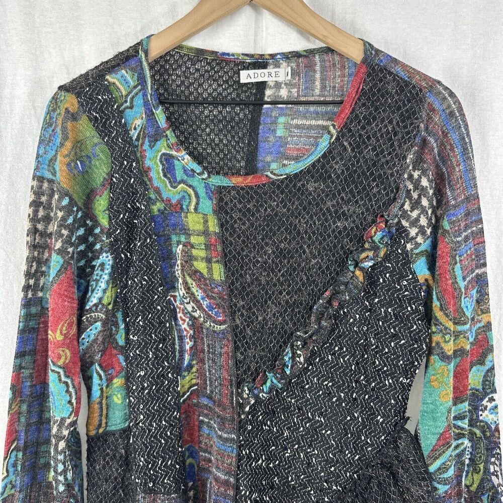 Adore Artsy Mixed Media Patchwork Textured Long Sleeve Tunic Top Womens Size M - Picture 4 of 13